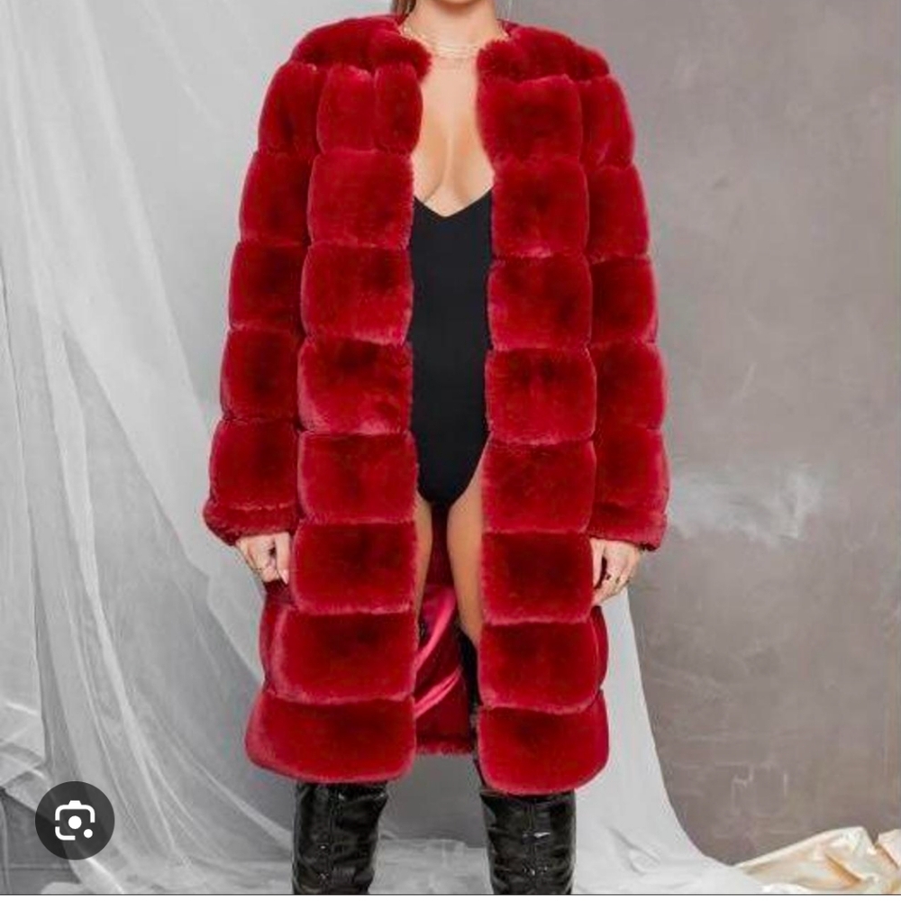 Oh Polly red faux fur coat size M